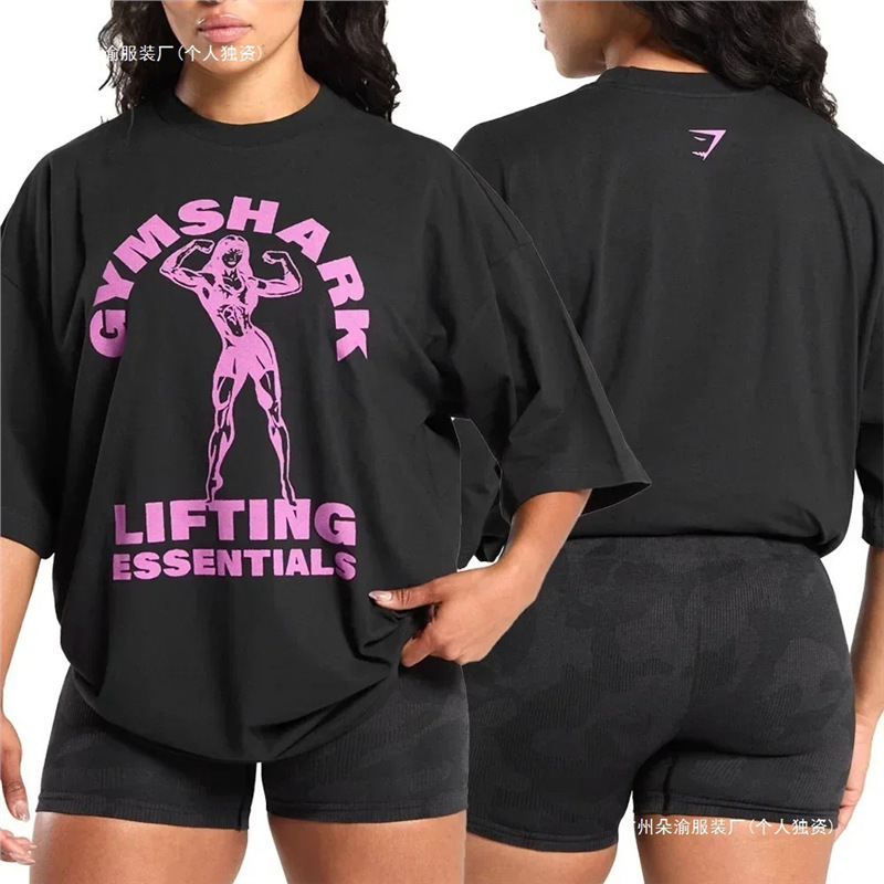 Specially Designed for Cross-Border Gymnastics Cross-Border Cross-Border Shark European Size Summer Shirt Fitness] t Aliexpress [Street Beauty