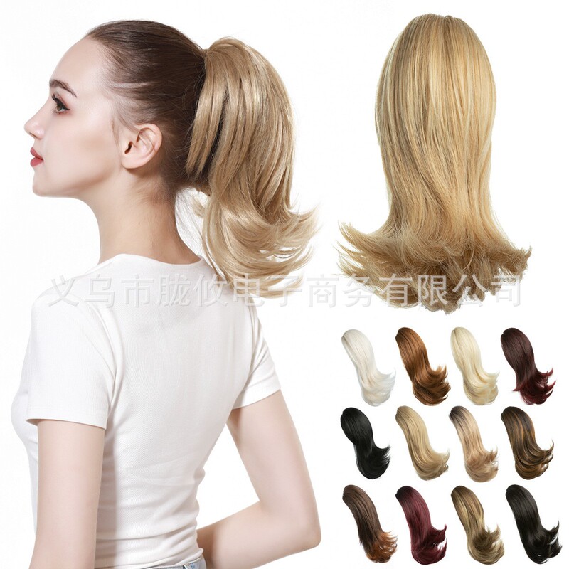 Cross-Border European and American Style Ponytail Wig for Women, High-Temperature Synthetic Hair Bundle, Matte Synthetic Fiber Small Curls Claw Clip Ponytail Wig Braid Hair