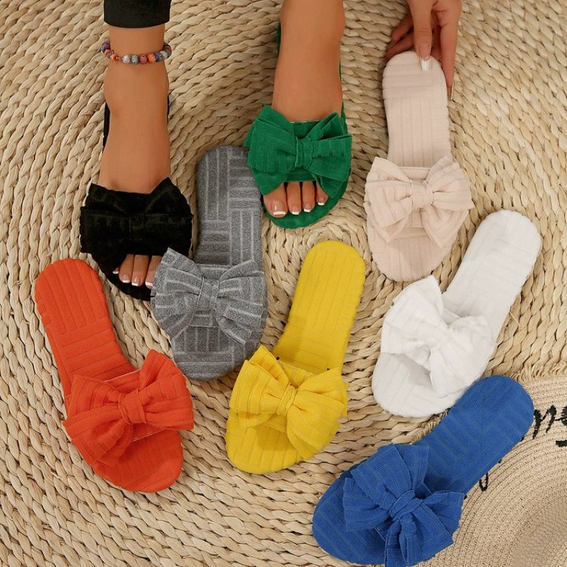 Внешняя торговля большой размер атласный дамы простой бант модный дикий можно носить на улице противоскользящие домашние тапочки