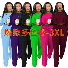 D8454 秋冬新款前短后长后时尚后背压褶纯色阔腿独立站两件套现货