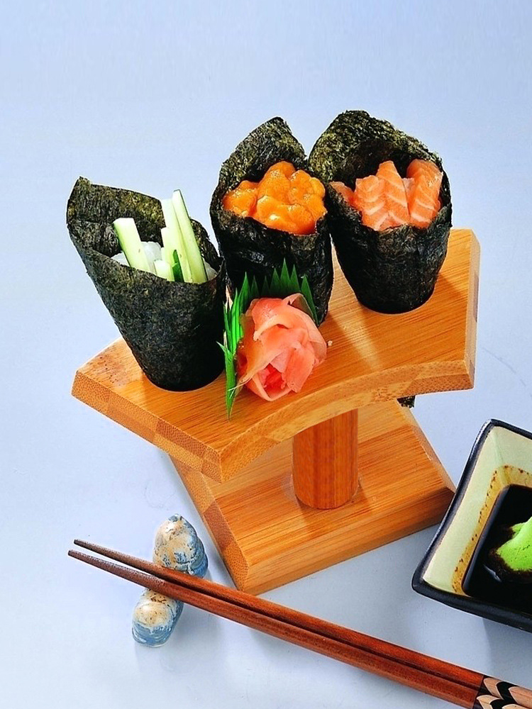 Estante de sushi de bambú estante de rollo de mano estante de cocina japonesa bandeja de estante agujero contenedor de sushi estante poroso engrosamiento personalizado
