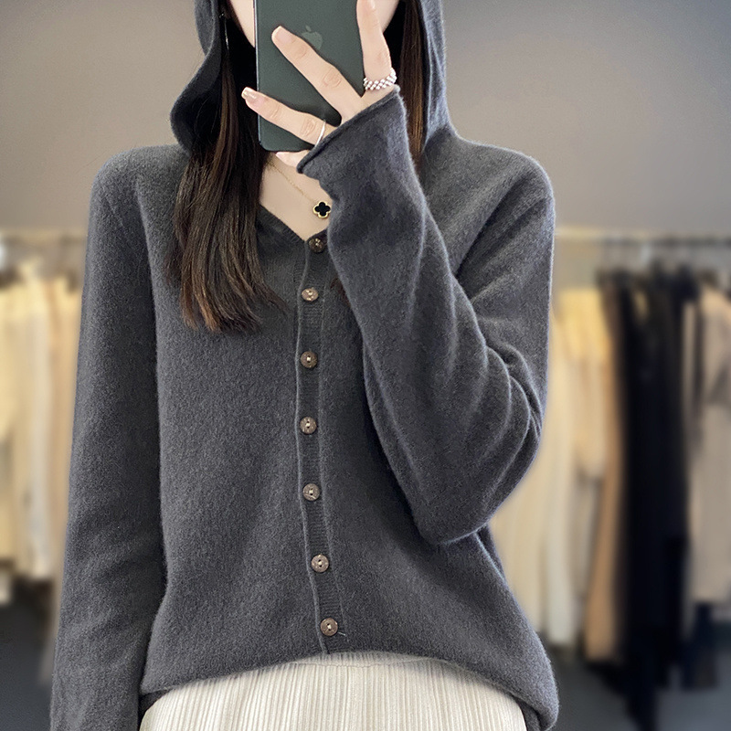 Autumn and winter new first-line clothing hooded 100 wool cardigan women's sweater casual hoodie sweater coat women's clothing Autumn and winter new first-line clothing hooded 100 wool cardigan women's sweater casual hoodie sweater coat women's clothing