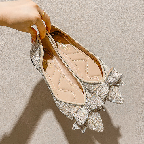 New French-style water drill flat spring women's single shoes  one-pump evening shoes spoon shoes plus size 41-43