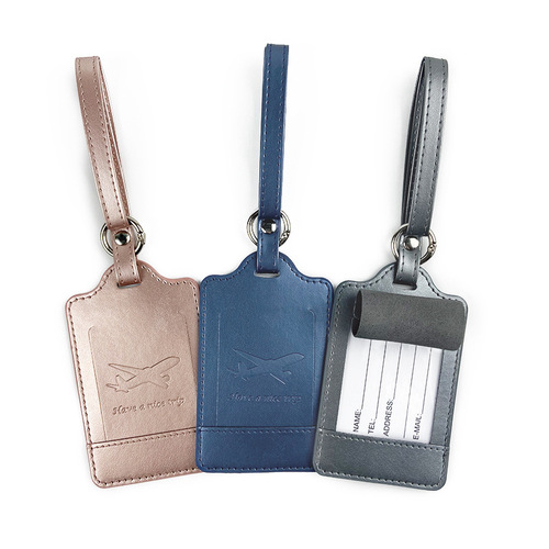 Cross-border luggage tag wholesale ring extended lanyard strap metal fixed PU leather luggage tag