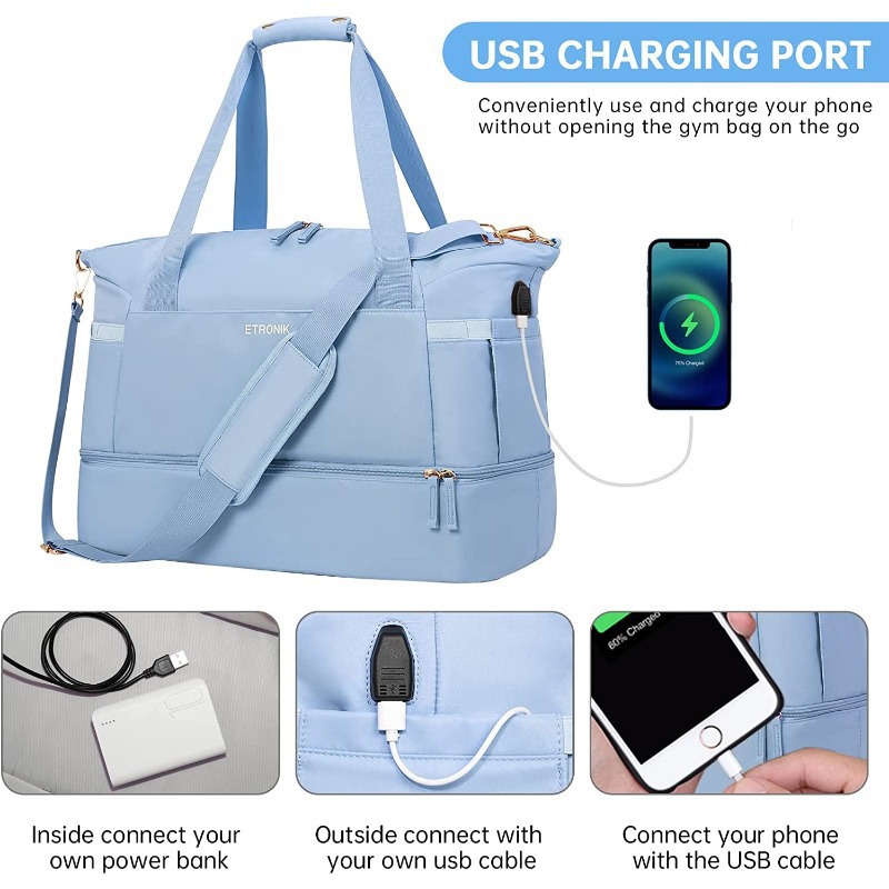 Hot Sale Gym Travel Bag USB Charging Port Waterproof Breathable Durable Dry Wet Separation Multifunctional_voghion.com