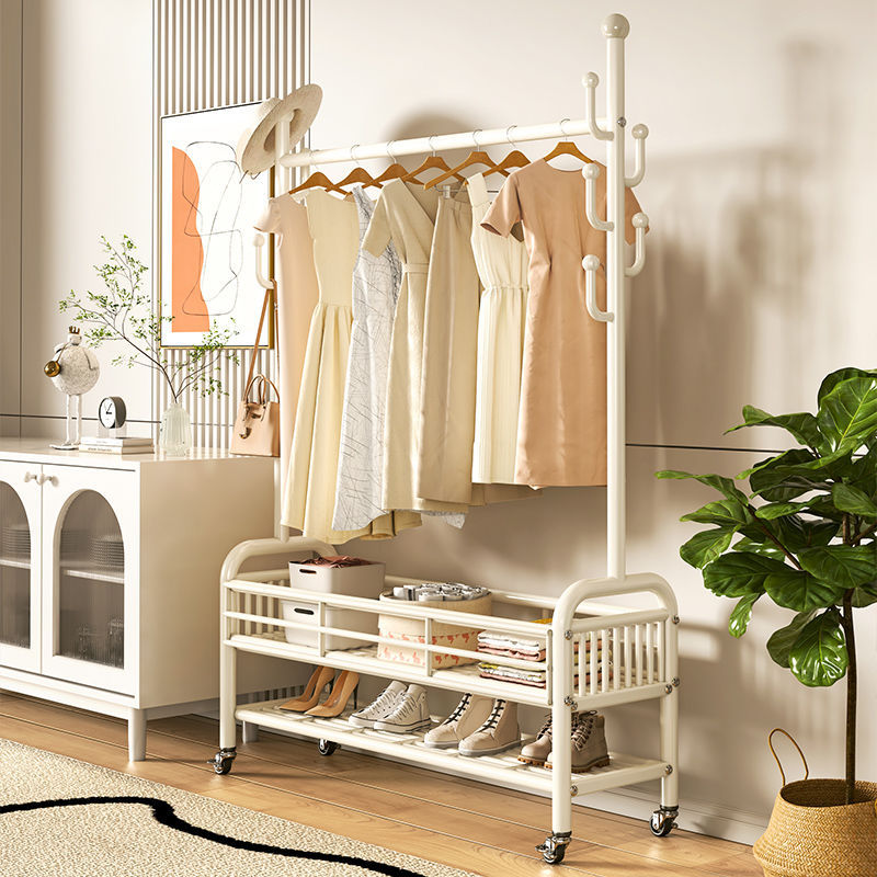 Floor-Standing Clothes Rack Thickeneded Coat Rack Indoor Thickeneded Movable Wheeled Clothes Drying Rack Balcony Clothes Drying Rack