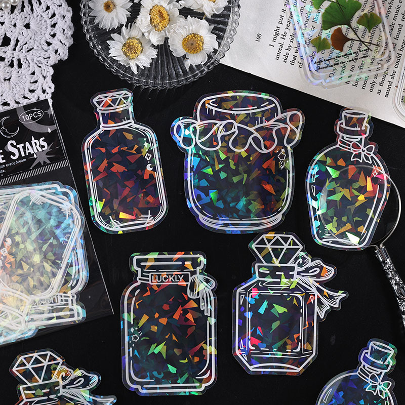 Sueño estrella de arena láser botella pegatinas paquete a prueba de agua transfronteriza pegatinas de libro de mascotas pegatinas de almacenamiento de especímenes de plantas y animales pegatinas