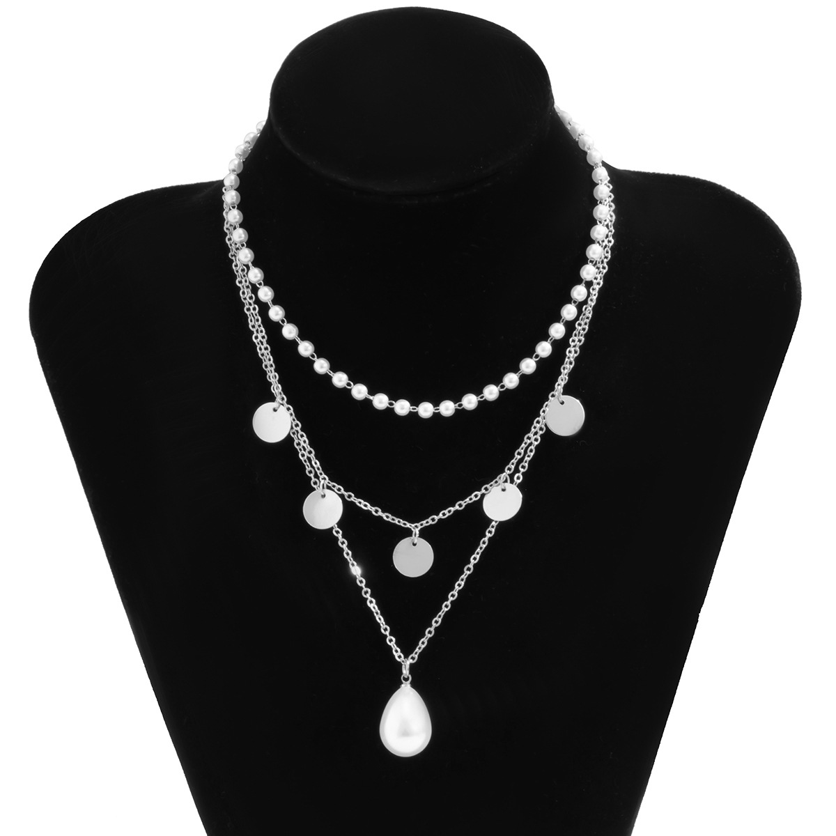 Baroque Tassel Pearl Disc Multi-layer Necklace display picture 6