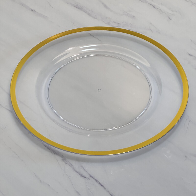 Foreign trade factory wedding party Christmas decoration plate transparent plastic plate gold-stamped plate ps charger plate Foreign trade factory wedding party Christmas decoration plate transparent plastic plate gold-stamped plate ps charger plate