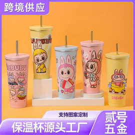 跨境卡通大容量吸管杯不锈钢保温杯防摔耐磨汽车杯真空户外水杯