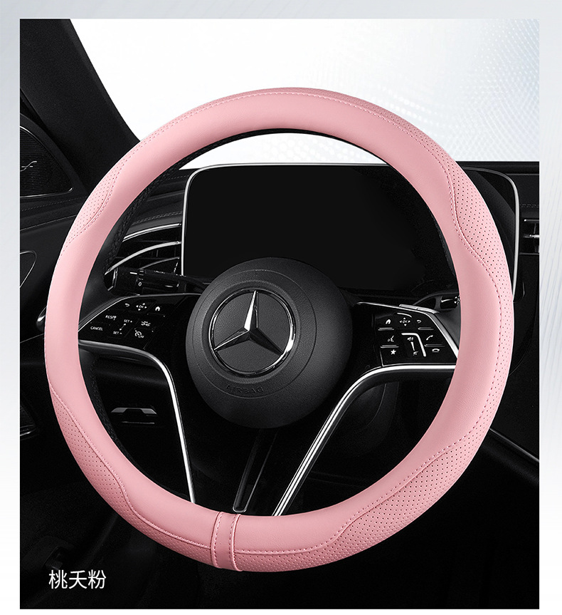 Napa Leather Car Steering Wheel Cover, Universal for All Seasons, Ultra-Thin Anti-Slip Handlebar Cover for Men and Women, Fully Perforated Breathable Protective Cover