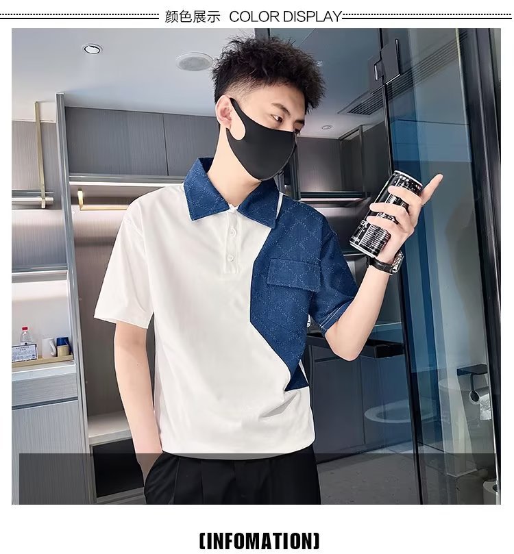 Tendencia 2024 nueva moda social chico verano camiseta de manga corta camiseta masculina bordado camiseta de media manga solapa polo