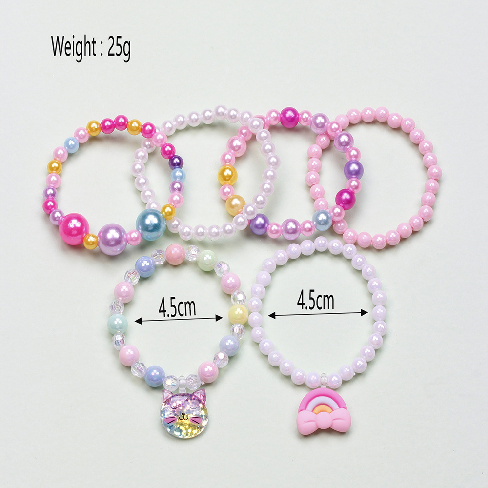 Cute Unicorn Cat Strawberry Plastic Beaded Bracelets 6 Pieces