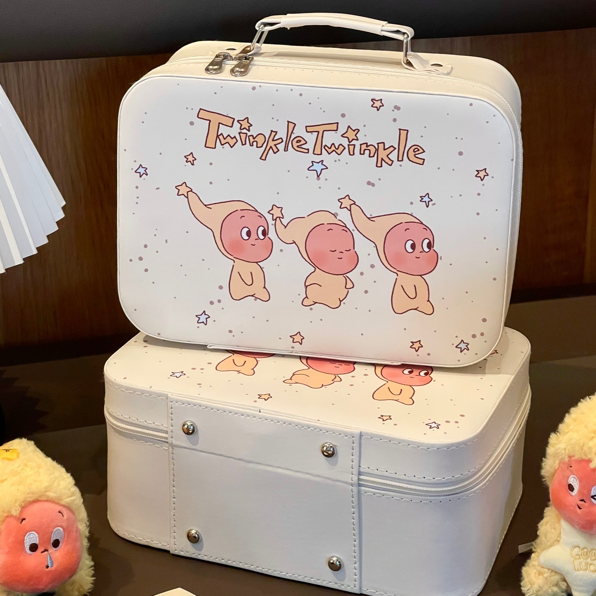 Hermosa bolsa de maquillaje portátil impermeable, caja de almacenamiento de maquillaje de gran capacidad, bolsa de maquillaje portátil con espejo