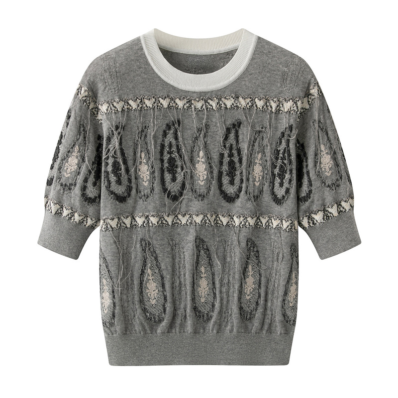 In Stock 2026 Early Autumn Women's New Style Color-Blocking Jacquard Tassel Half-Sleeve Pullover Knit Sweater 2K3Ee50 In Stock 2026 Early Autumn Women's New Style Color-Blocking Jacquard Tassel Half-Sleeve Pullover Knit Sweater 2K3Ee50