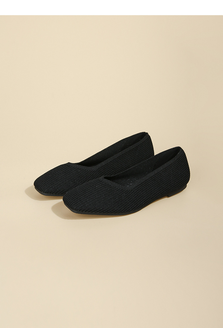 Queen's Flying Single Bean gewebte, große Damenschuhe mit flachem Boden und gestrickten Bootsschuhen mit quadratischer Zehenpartie und weicher Sohle_voghion.com