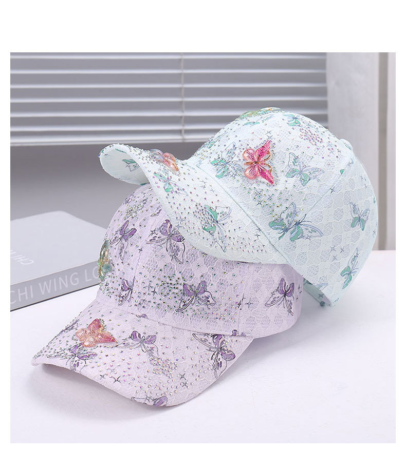 Fashion Women's Lace Mesh Baseball Cap With Rhinestone Butterfly_voghion.com