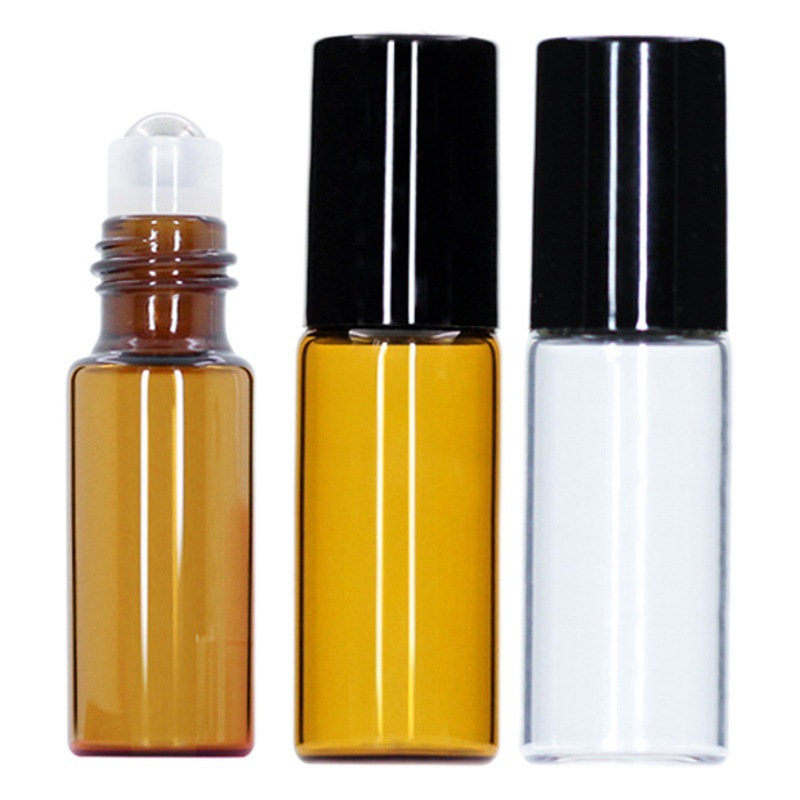 Botella dispensadora de aceite esencial marrón de 5 ml, botella de vidrio a prueba de luz para perfume, botella de vidrio portátil de 2 ml, pequeña botella de rodillo color té