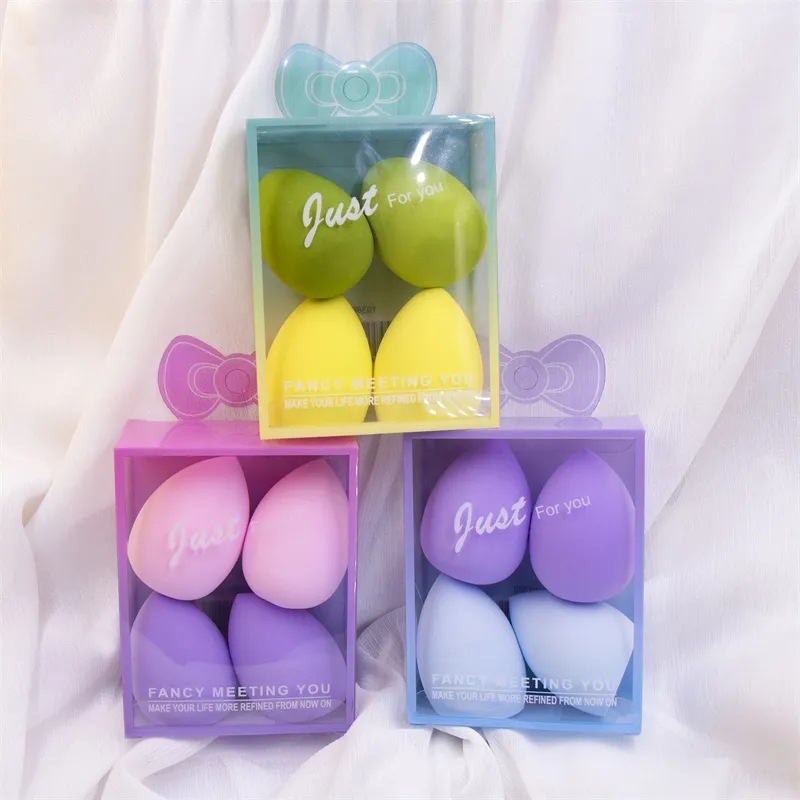 Juego de esponjas de maquillaje en caja de PVC, en stock, para envío transfronterizo, esponjas de maquillaje que no absorben polvo, esponjas de maquillaje en forma de calabaza y de lágrima.