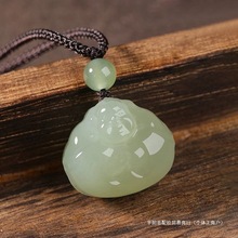 配阶天然和田玉吊坠女玉佛玉坠抱抱佛笑佛玉石毛衣链挂新疆山料黄