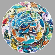 50张海龟贴纸卡通动物手机水杯吉他手账本装饰防水彩绘可滴胶贴纸
