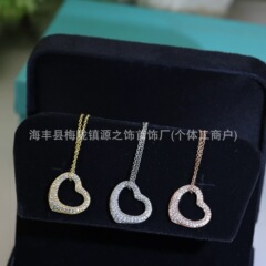 T家高級版フルダイヤモンド大ハート型ネックレス女性用本物の金個性的なデザイン多用途ハートペンダントメーカー卸売ダイヤモンドジュエリー