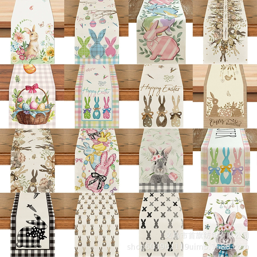 Amazon Best Selling Easter Bunny Egg Table Runner Restaurant Tabletop Holiday Party Home Decoration Table Runner