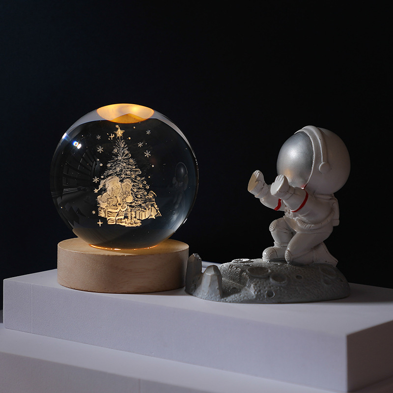 クロスボーダー発光台座3d内彫刻水晶玉銀河太陽創意デスクトップ置物ガラス水晶玉小夜灯|undefined