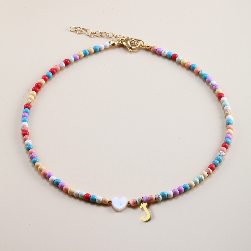 Holiday Occasion Vacation Letter Heart Shape Stainless Steel Mixed Materials Beaded Handmade Necklace