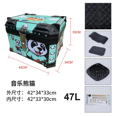 Motorcycle trunk — storage box large universal - 47l-music-panda-lining-base-screws-upper-and-lower-sponge-backrests-printing