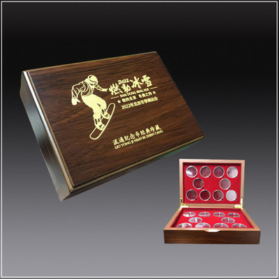 新币面额5元纪念币保护盒木盒 新款面值钱币硬币收藏盒礼品包装盒