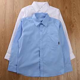 儿童衬衣大童白色小学蓝白中学衬衫伊顿纪德校服领天蓝色校园男孩