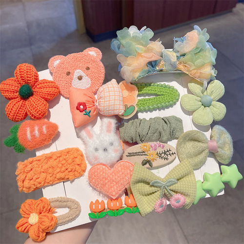 Wool bow children's hairpin  new Internet celebrity cute girl hair accessories knitted hairpin set headwear