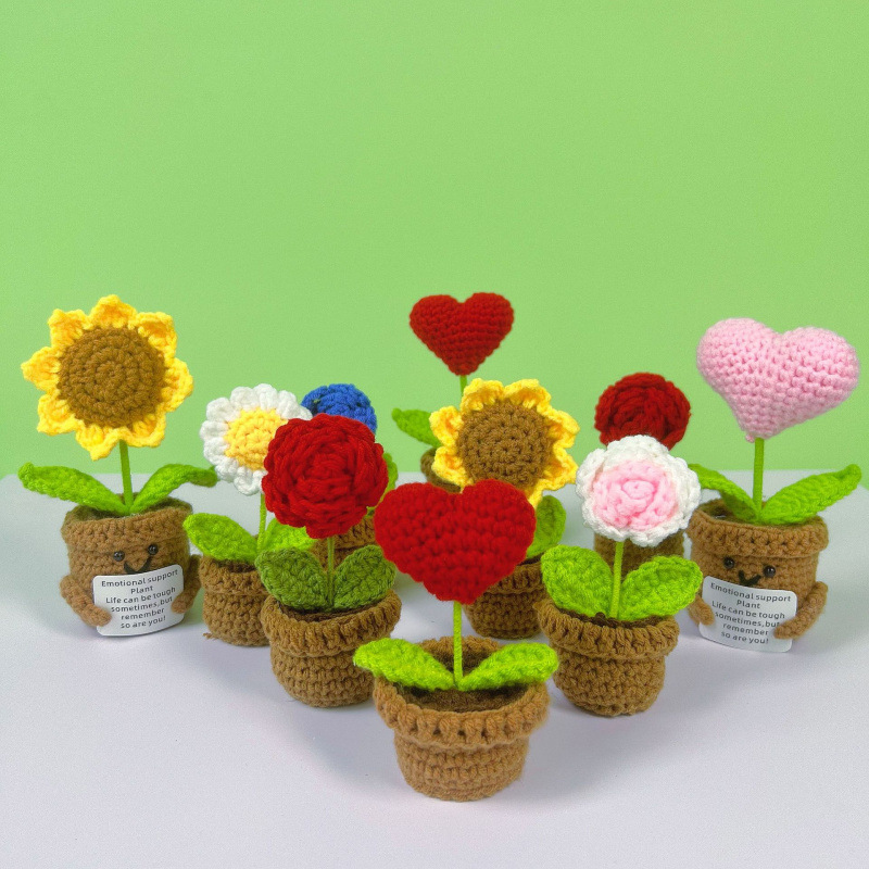 Lama tejida transfronteriza terminada, amor, planta en maceta, decoración de escritorio de estudio de flores artificiales, día de San Valentín, Navidad