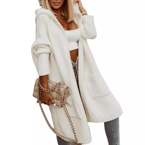 Long sleeve open-neck hooded sweater with letter cashmere relaxed knitting outerwear for autumn and winter new items