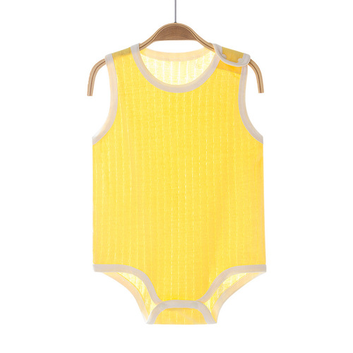 Summer thin infant jumpsuit, sleeveless coverall, baby jacquard closed triangle crawl suit, newborn belly protector