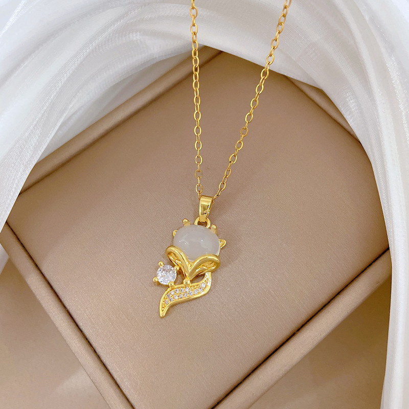 Luxe ketting met kattenoog vos in titaniumstaal voor dames_voghion.com