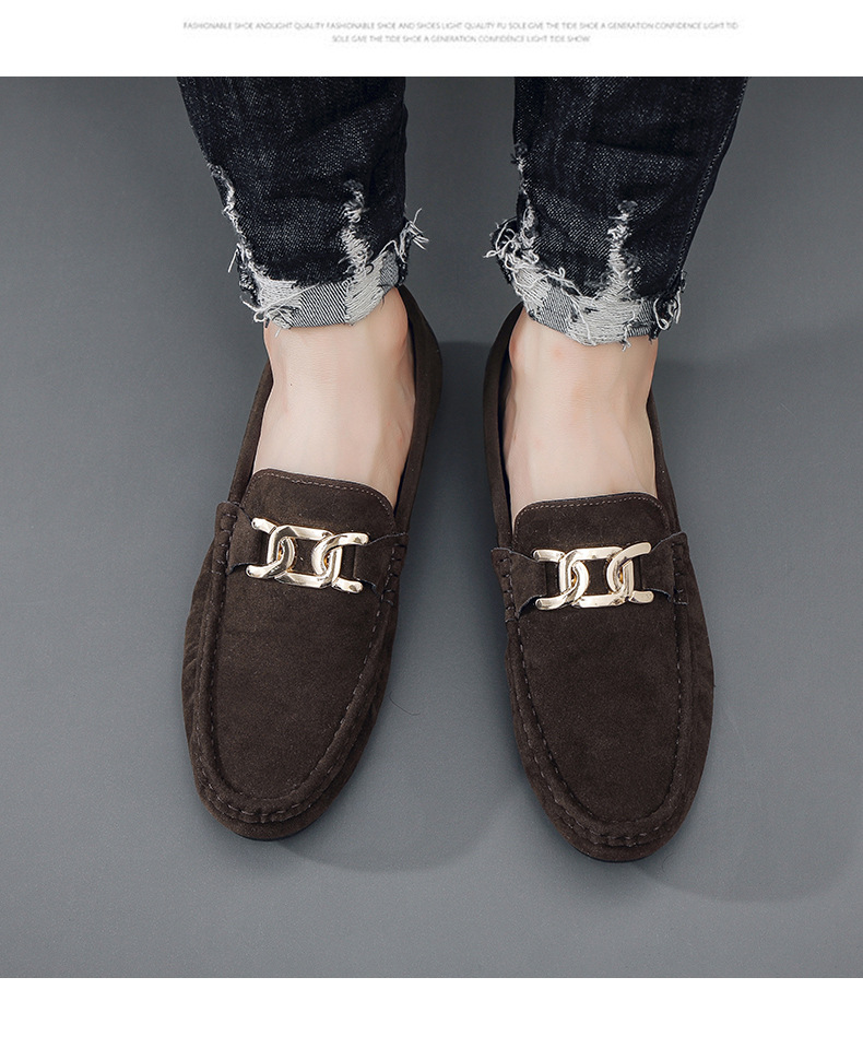 New frosted suede lazy man slip-on small leather shoes loafer driving shoes man_voghion.com