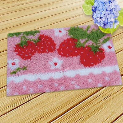 Mat Woolen Embroidery Cushion Floor Mat | Avtomobil döşəmə paspasları - zd068-strawberry-50cm-white-net-cross