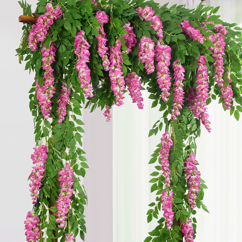 Simulación de flores de wisteria de caña de flores colgantes de techo de flores colgantes de caña de flores decorativas de plástico de plantas de aire acondicionado tubería de protección