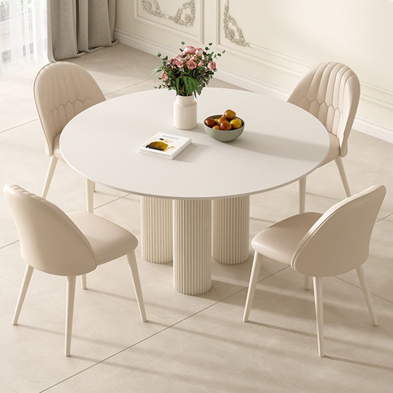 Cream Style Slate Round Dining Table Light Luxury Modern Simple Pure White French Minimalist Internet Celebrity Home Small Apartment Round Table