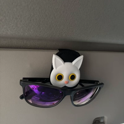 Car Glasses Clip/Bill Clip Sun Visor Storage Clip Glasses - white-cat-black-leather-glasses-clip