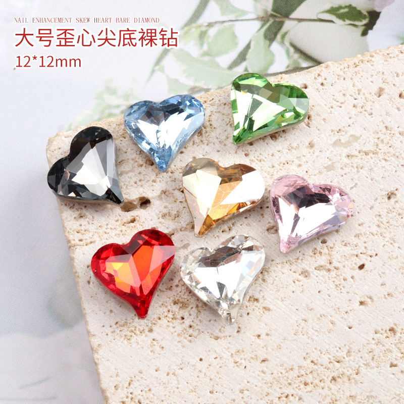 New Nail Art Rhinestone Wholesale Colorful Large Tilted Heart Rhinestones Dazzling Simple Three-Dimensional Japanese Style Nail Decoration Sweet and Cool