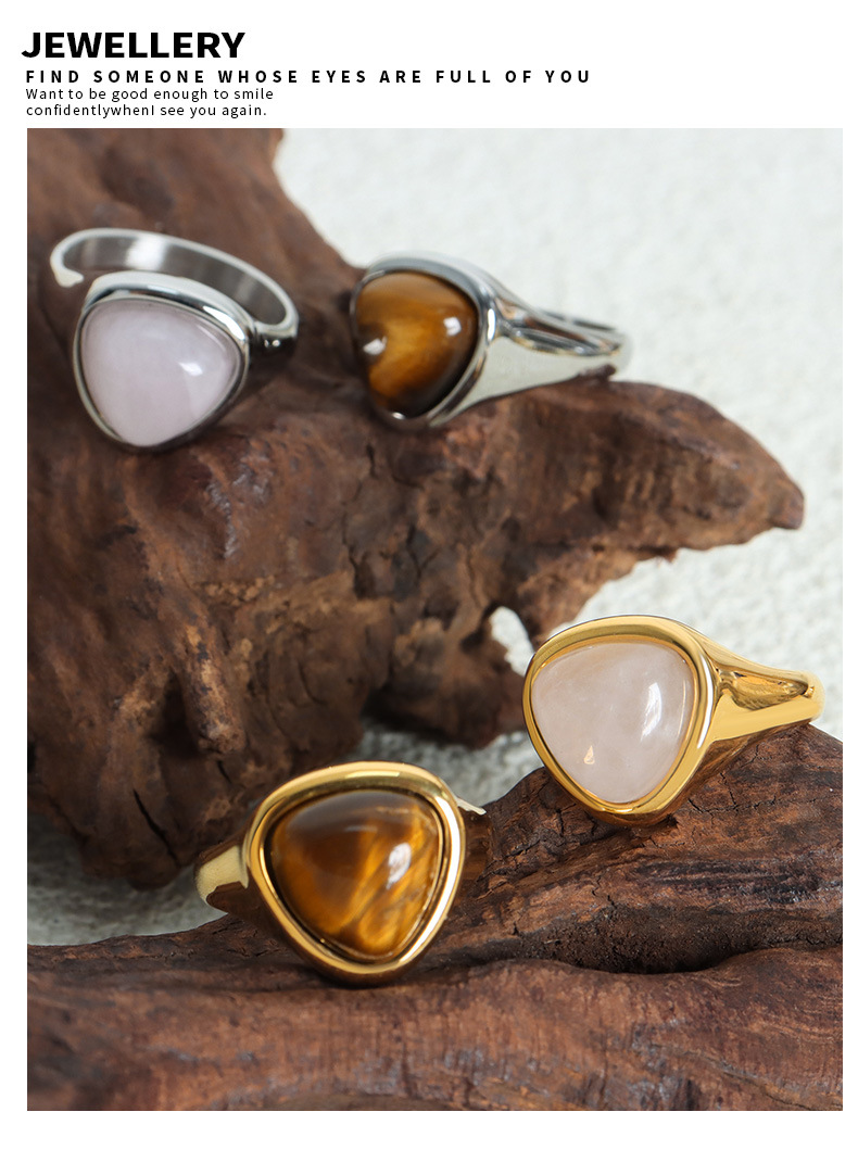 Tiger Eye Gemstone Ring Retro Light Luxury Titanium Steel Ring_voghion.com