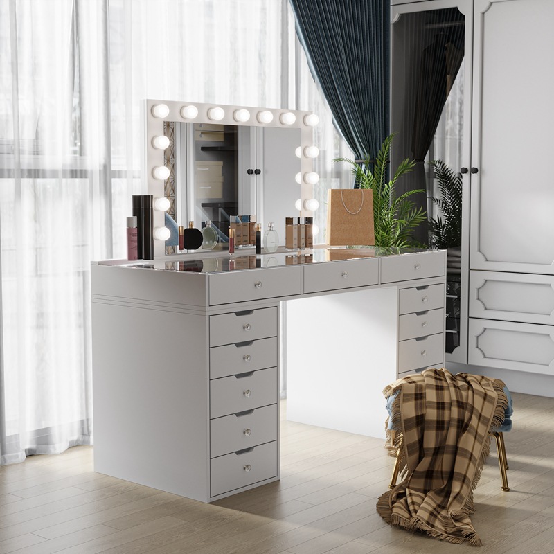 Tocador dormitorio moderno simple armario de almacenamiento integrado mesa de maquillaje de lujo ligero con espejo ligero pequeño tocador