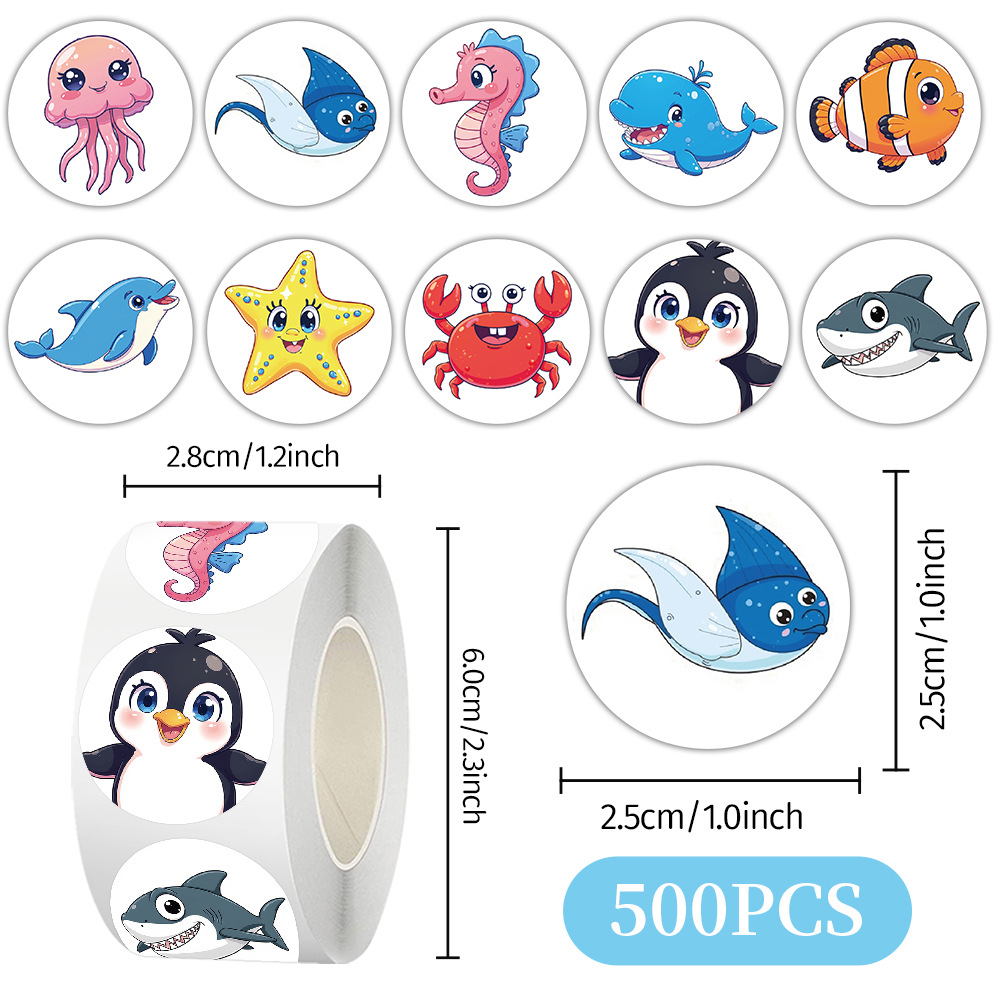 Cien tipos de dibujos animados pegatinas de animales rollo de recompensas para niños materiales didiy papelería cuaderno cinta adhesiva decoración