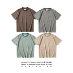 原创首发25新款幻色条纹短袖日系复古重磅口袋圆领短袖T恤百搭