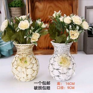 Handmade Rattan Plastic Flower Basket Desktop Round Mouth Plastic Flower Arrangement Home Decoration Ornaments Chunjiang