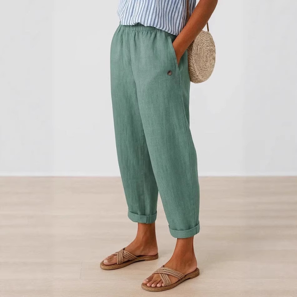 2026跨境独立站新款女装亚马逊欧美夏季时尚数码3D印花扣子休闲裤