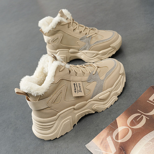 High-top shoes for women, new autumn/winter cotton shoes, Korean-style versatile dad-style sports and casual shoes with fleece lining, model 819-5.
